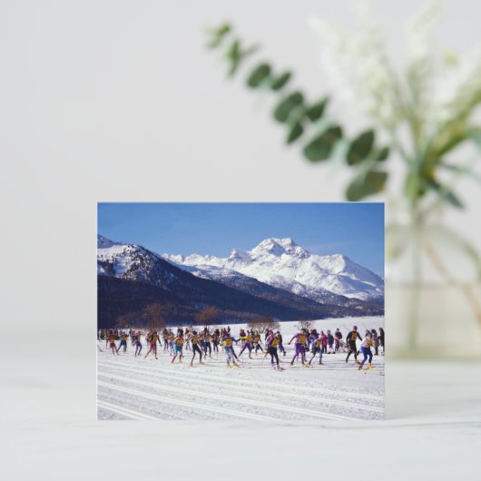 Engadin ski marathon, Silvaplana, Zwitserland Wint Briefkaart (Staand voorkant)