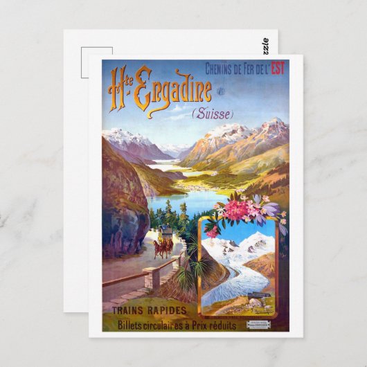 Engadin, Zwitserland, landschap en bergweg Briefkaart (Voorkant / Achterkant)