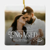 Engaged Couples 2 Photos Stylish First Christmas Keramisch Ornament (Voorkant)