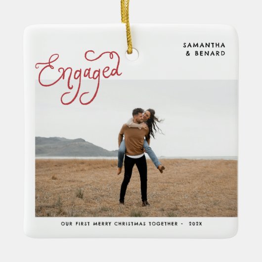 Engaged Couples Photo Whimsical Keramisch Ornament (Voorkant)