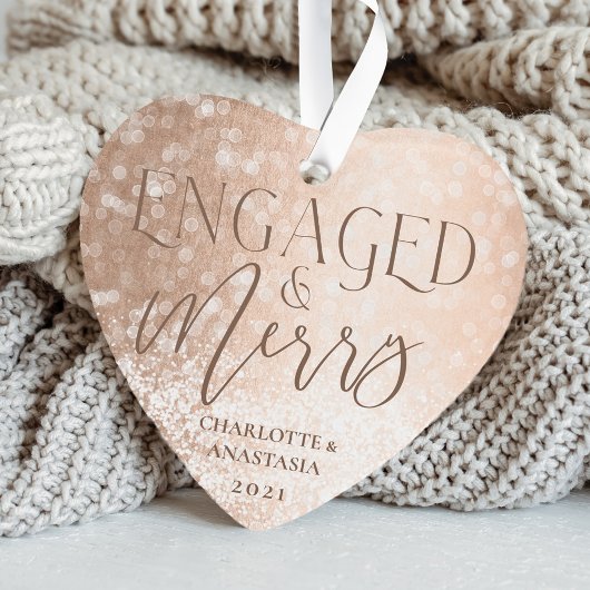 Engaged & Merry Gold White Twinking Lights Foto Ornament