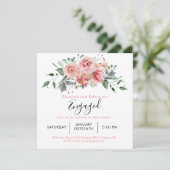 Engagement Party Blush Pink Rose Script Bloemen Kaart (Staand voorkant)