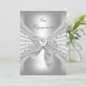 Engagement Party Diamond Heart White Silver Bow 2 Kaart (Staand voorkant)