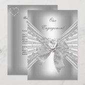 Engagement Party Diamond Heart White Silver Bow 2 Kaart (Voorkant / Achterkant)