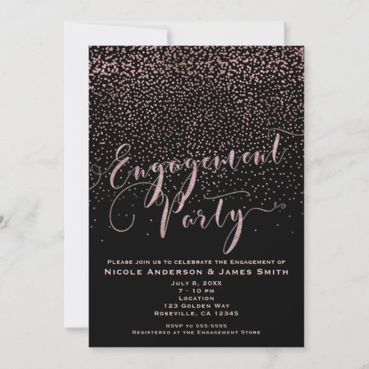 ENGAGEMENT PARTY Douche Zwart Roos Gouden Confetti Kaart (Voorkant)