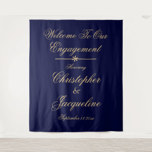 Engagement Party Elegant Navy Gold Photo Backdrop Wandkleed