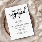 Engagement Party Elegant Script Zwart-wit Kaart