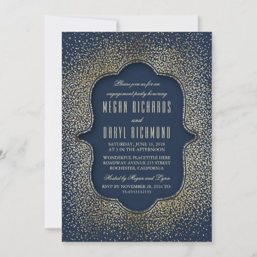 Engagement Party  Gold Glitter Navy Kaart (Voorkant)