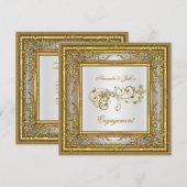 Engagement Party Gold White Damask Floral Kaart (Voorkant / Achterkant)