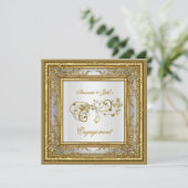 Engagement Party Gold White Damask Floral Kaart (Staand voorkant)
