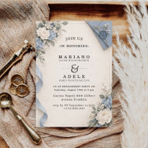 Engagement Party Invitation | Blue Floral Wax Seal