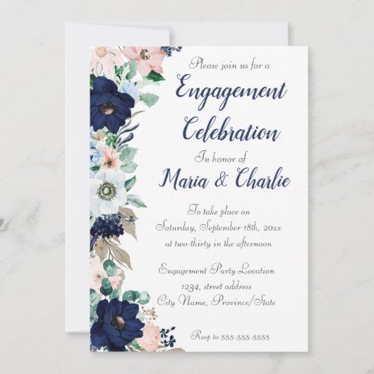 Engagement Party Invitation Elegante Bloemen Kaart (Voorkant)