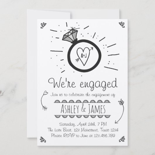Engagement Party Invitation Rustic Ring Couples Kaart (Voorkant)