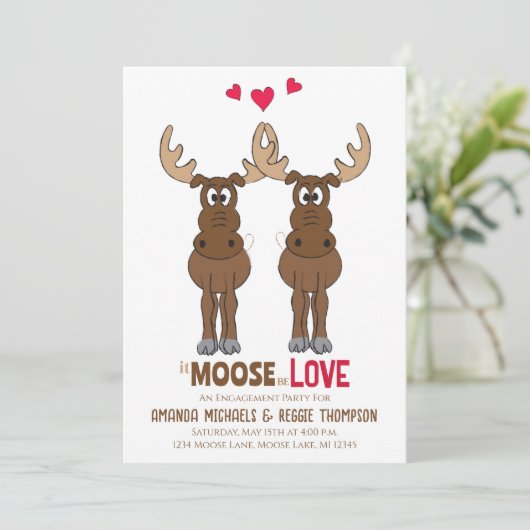 Engagement Party Moose Cute QR Code Facebook Kaart (Staand voorkant)