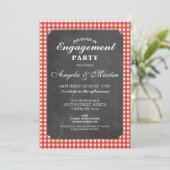 Engagement Party Red Check Chalk Uitnodigen Kaart (Staand voorkant)