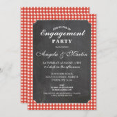 Engagement Party Red Check Chalk Uitnodigen Kaart (Voorkant / Achterkant)