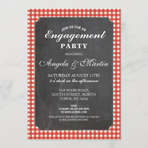 Engagement Party Red Check Chalk Uitnodigen Kaart