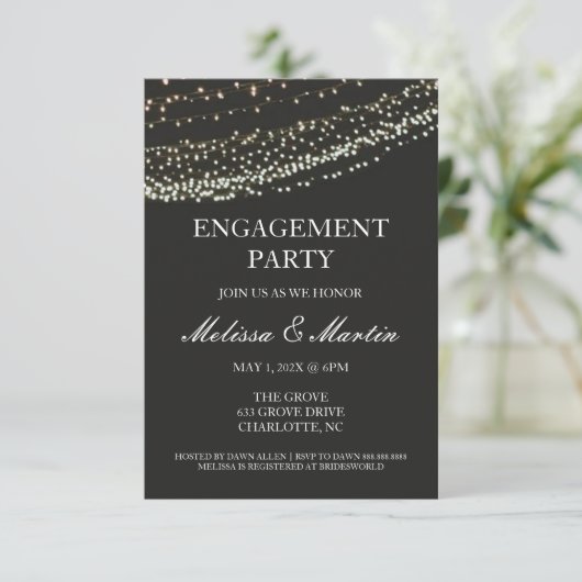Engagement Party String Lights Night Uitnodiging (Staand voorkant)