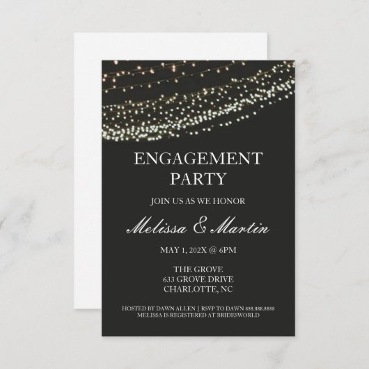 Engagement Party String Lights Night Uitnodiging (Voorkant / Achterkant)