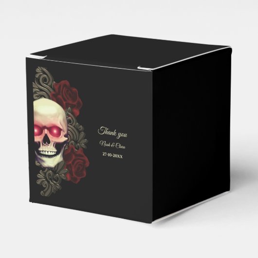 Enge bloemendonkere humeurige gotische schedel hal bedankdoosjes (Voorkant Zijde)