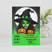Enge boze heks Halloween party uitnodiging (Staand voorkant)