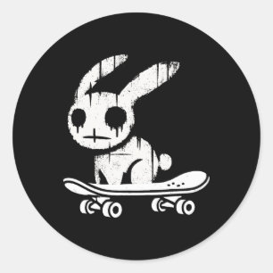 Enge Bunny Konijn Skateboarden Alt Goth Grunge Ronde Sticker