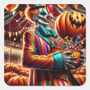 Enge Clown met Jack O' Lantern Halloween Vierkante Sticker