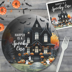 Enge Eén Halloween 1e Verjaardagsfeestje Papieren Bordje