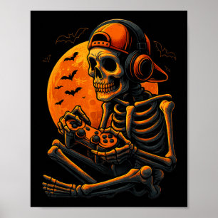 Enge Gamer Halloween Griezelige Skelet Mensen Die Poster