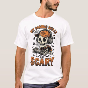 Enge gamer skelet vintage Halloween T-shirt ontwer