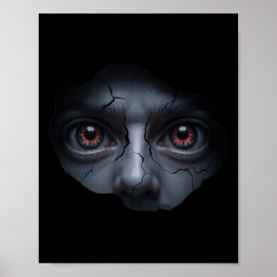 Enge gezicht gluren - Grappige maag illusie Horror Poster