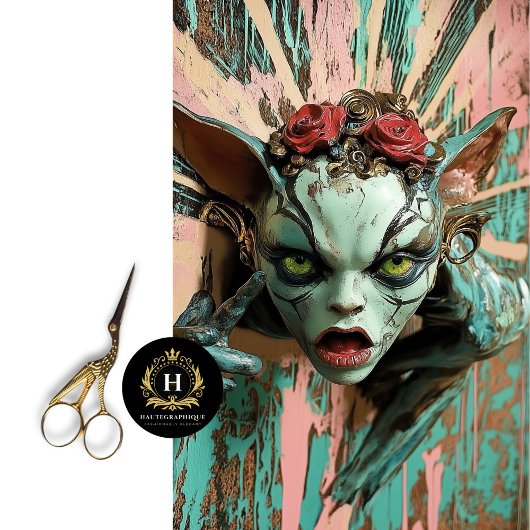 Enge Gotische Gargoyle met Rozen Decoupage Tissuepapier