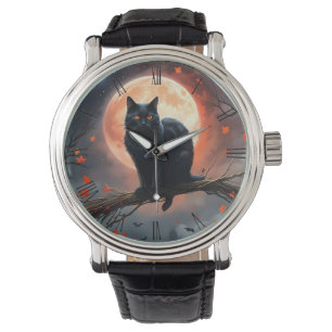 Enge Halloween Black Cat maanlicht, Horloge