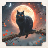 Enge Halloween Black Cat maanlicht, Kartonnen Onderzetters (Voorkant)