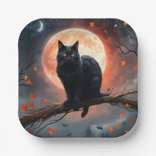 Enge Halloween Black Cat maanlicht, Papieren Bordje