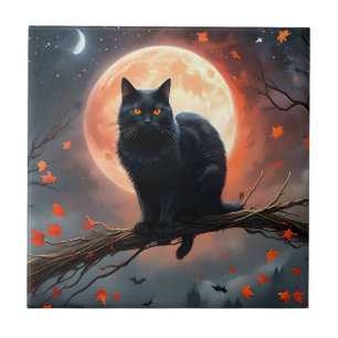 Enge Halloween Black Cat maanlicht, Tegeltje