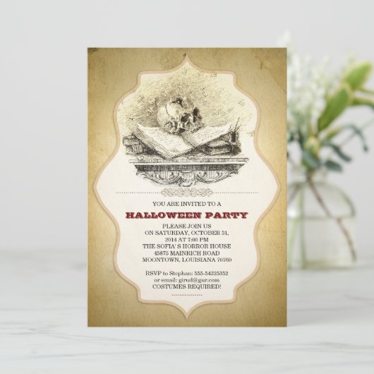 enge Halloween feest gebroken schedel uitnodiginge Kaart (Staand voorkant)