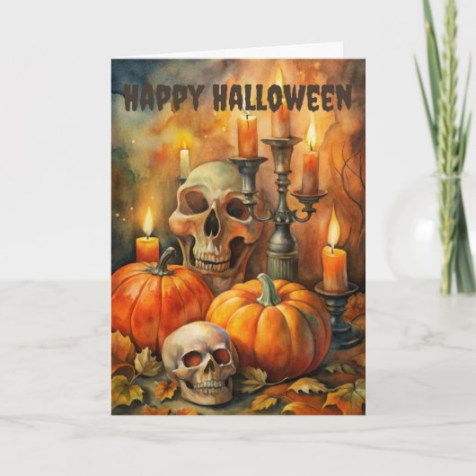Enge Halloween griezelige schedels en pompoenen Feestdagen Kaart (Voorkant)