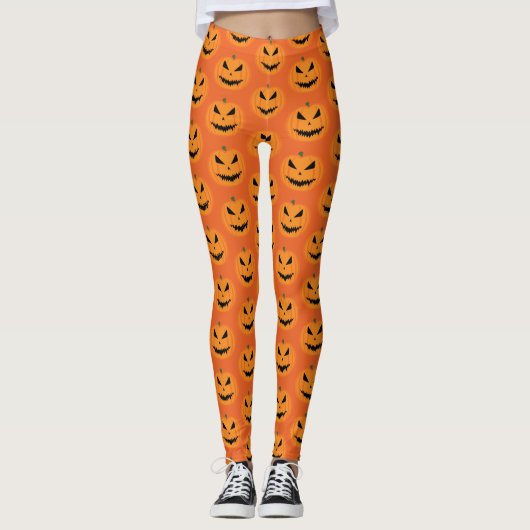 Enge Halloween Jack OLantern oranje gezicht Leggings (Voorkant)