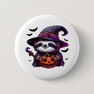 Enge Halloween Luiaard Heks Pet Kostuum Spooky Zee Ronde Button 5,7 Cm