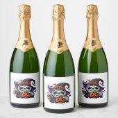 Enge Halloween Luiaard Heks Pet Kostuum Spooky Zee Sparkling Wijnetiket (Flessen)