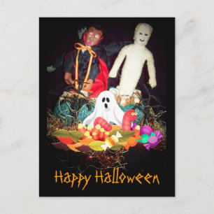Enge Halloween-mummie en spookachtige vakantieansi Feestdagenkaart