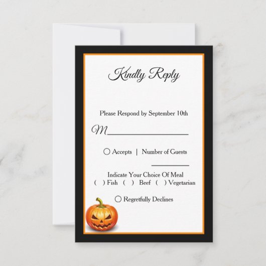 Enge Halloween Pompoen Bruiloft RSVP Kaart (Voorkant)