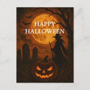 Enge Halloween pompoen heks enge nacht Briefkaart