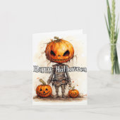 Enge Halloween Pompoen Scarecrow Tekening Kaart (Voorkant)