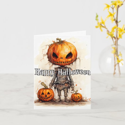Enge Halloween Pompoen Scarecrow Tekening Kaart (Gele Bloem)