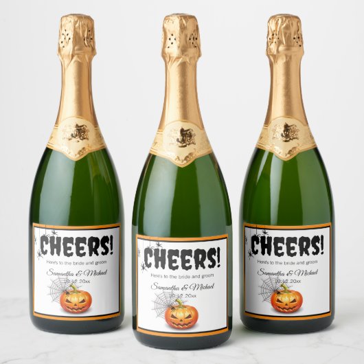 Enge Halloween pompoen spin bruiloft Sparkling Wijnetiket (Flessen)