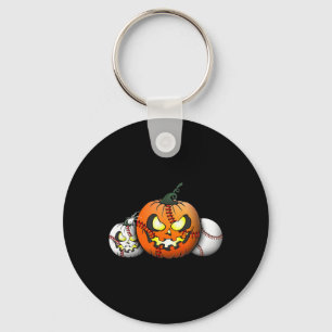 Enge Halloween pompoen voor honkbalspelers leren Sleutelhanger