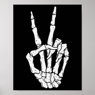 Enge Halloween Skeleton Peace Hand Sign Poster