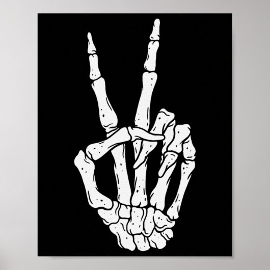 Enge Halloween Skeleton Peace Hand Sign Poster (Voorkant)